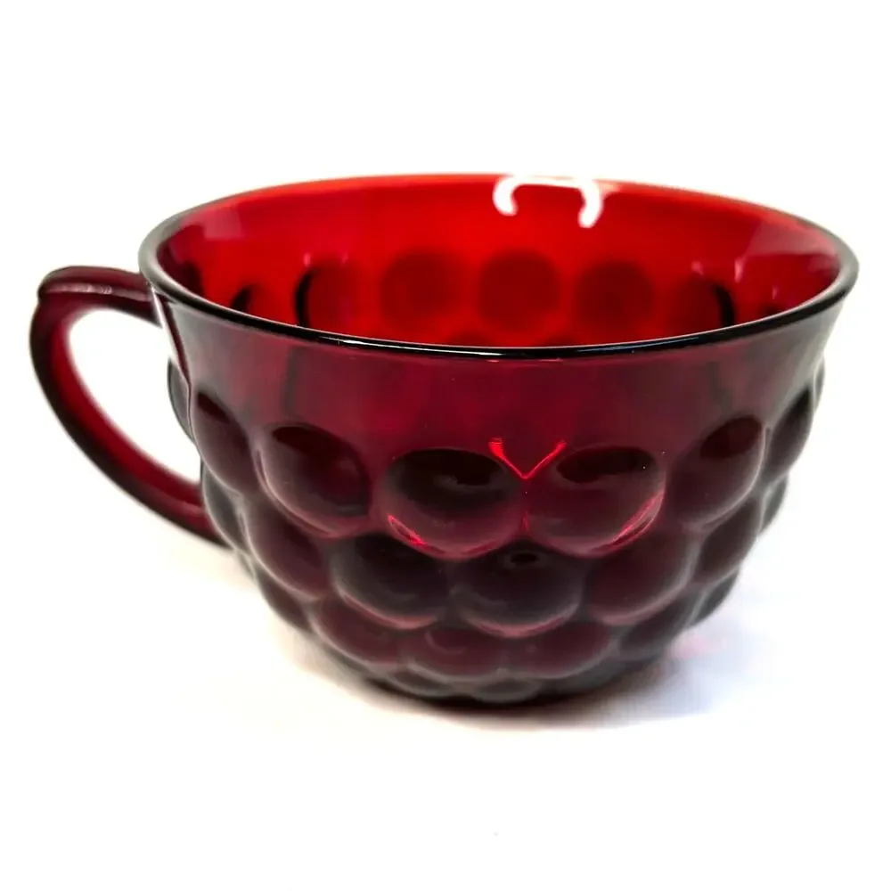 Anchor Hocking Royal Ruby Bubble Glass 2 Cups 1 Bowl Red Vintage